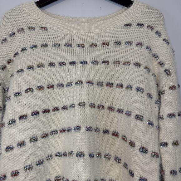 LOFT 3D Knit Sweater Women's Medium Sparkle Thread Embellished Cream - Picture 2 of 8